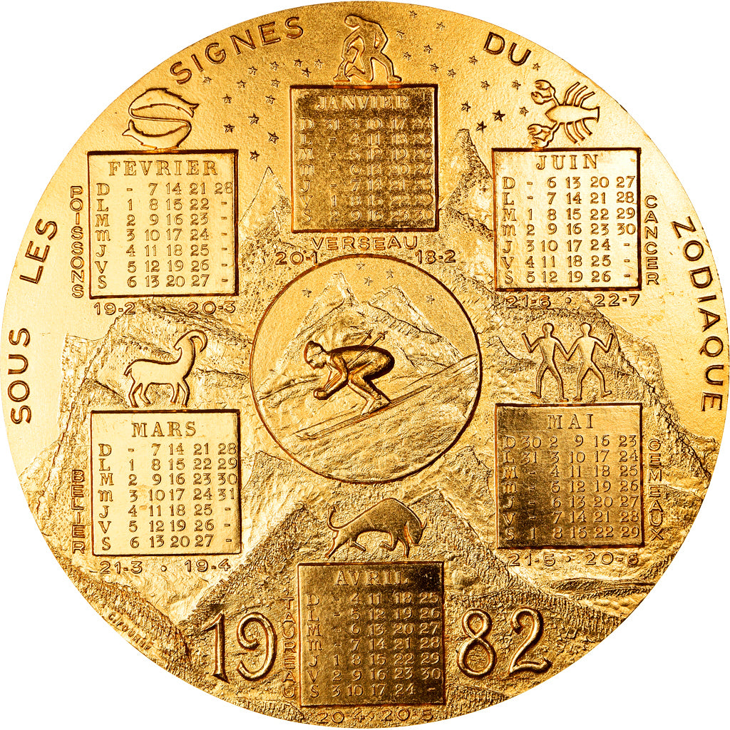 France, Medal, Calendrier, Sous les Signes du Zodiaque, 1982, Fourbé, MS(64)