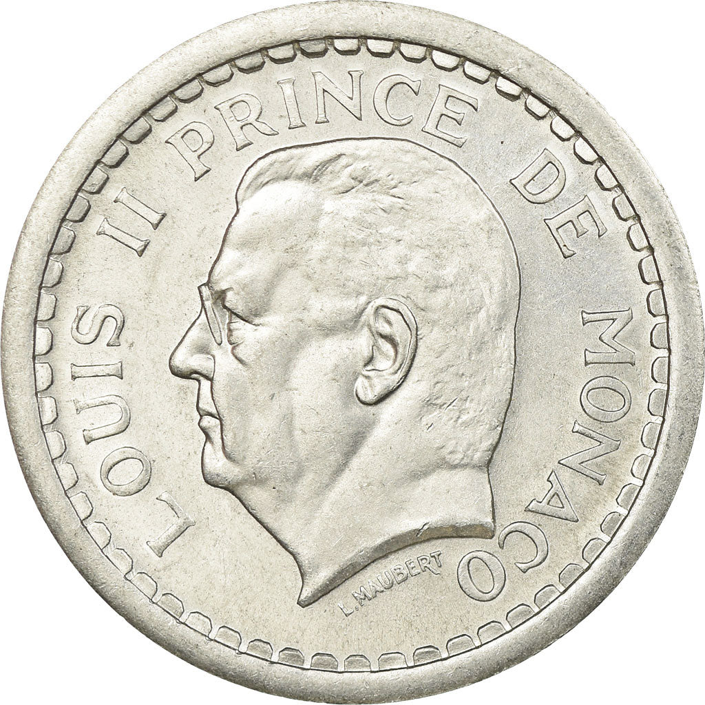 Coin, Monaco, Louis II, 2 Francs, 1943, Poissy, AU(55-58), Aluminum, KM:121