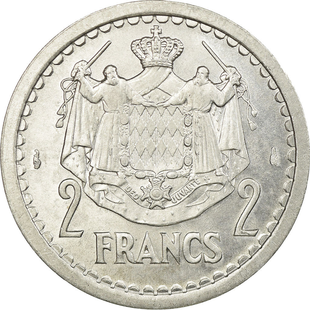 Coin, Monaco, Louis II, 2 Francs, 1943, Poissy, AU(55-58), Aluminum, KM:121