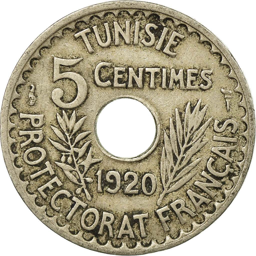 Monnaie, Tunisie, Muhammad al-Nasir Bey, 5 Centimes, 1920, Paris, TTB