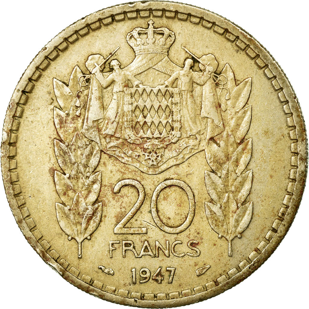Coin, Monaco, Louis II, 20 Francs, Vingt, 1947, EF(40-45), Copper-nickel