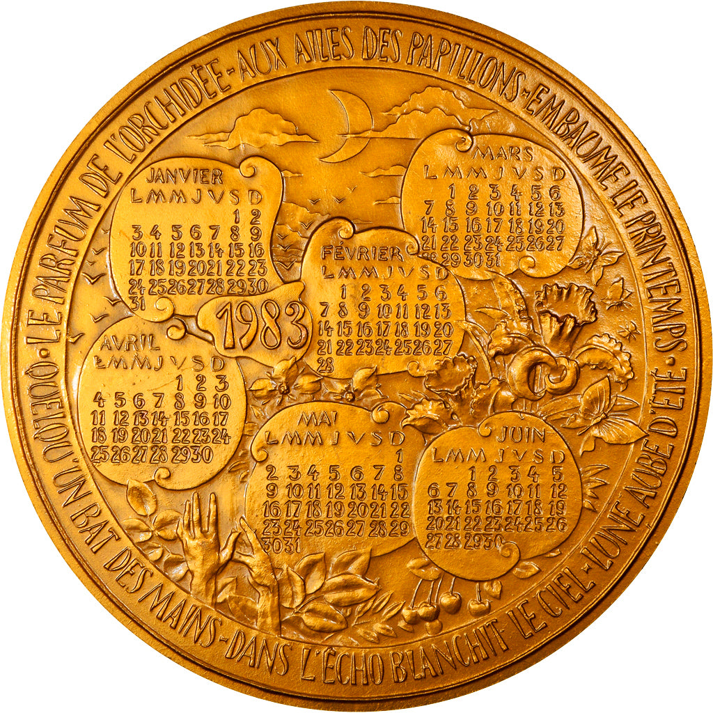 Francia, medaglia, Calendrier, Nouvelle Année, Poésie, 1983, Marcel Jean