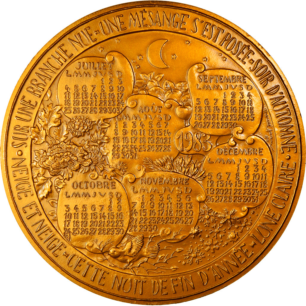 Francia, medaglia, Calendrier, Nouvelle Année, Poésie, 1983, Marcel Jean