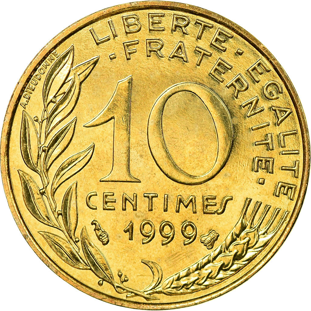 Moneta, Francja, Marianne, 10 Centimes, 1999, Paris, MS(65-70), Aluminium-Brąz