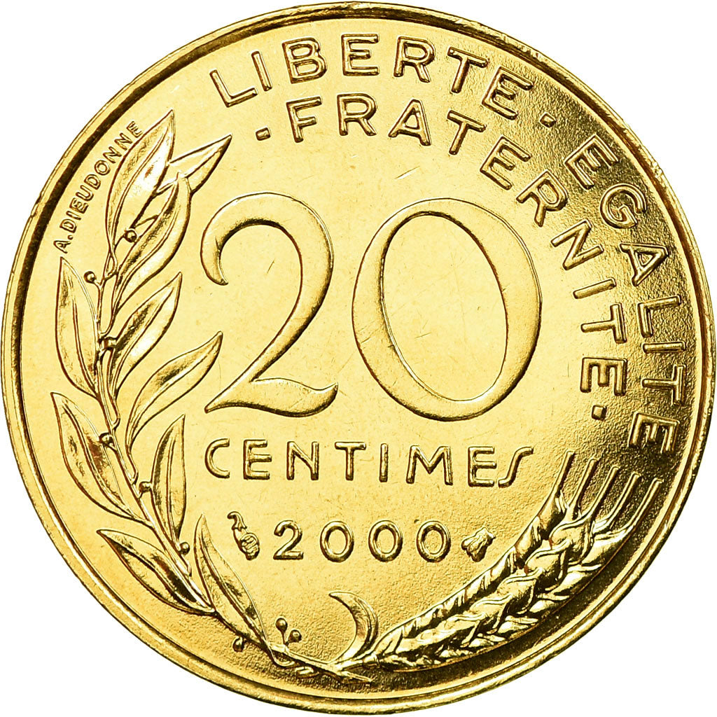 Munten, Frankrijk, Marianne, 20 Centimes, 2000, Paris, FDC, Aluminum-Bronze