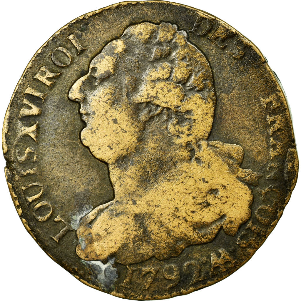 Munten, Frankrijk, 2 sols françois, 2 Sols, 1792, Strasbourg, FR+, Bronze