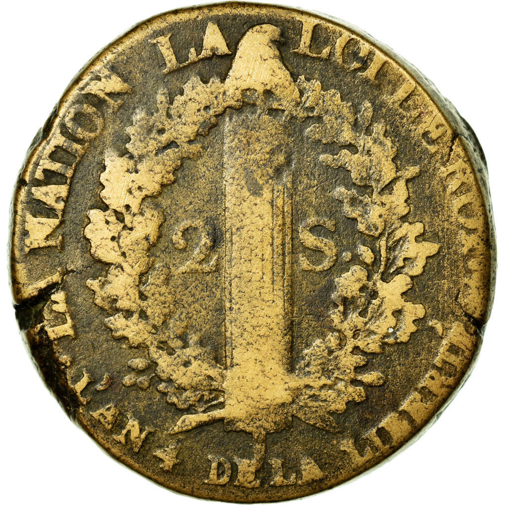 Munten, Frankrijk, 2 sols françois, 2 Sols, 1792, Strasbourg, FR+, Bronze