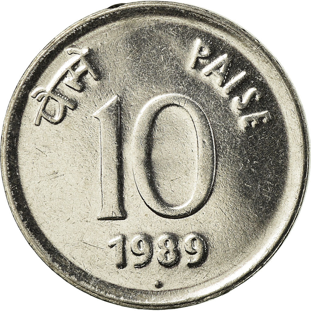 Moeda, ÍNDIA - REPÚBLICA, 10 Paise, 1989, AU(55-58), Aço Inoxidável, KM:40.1