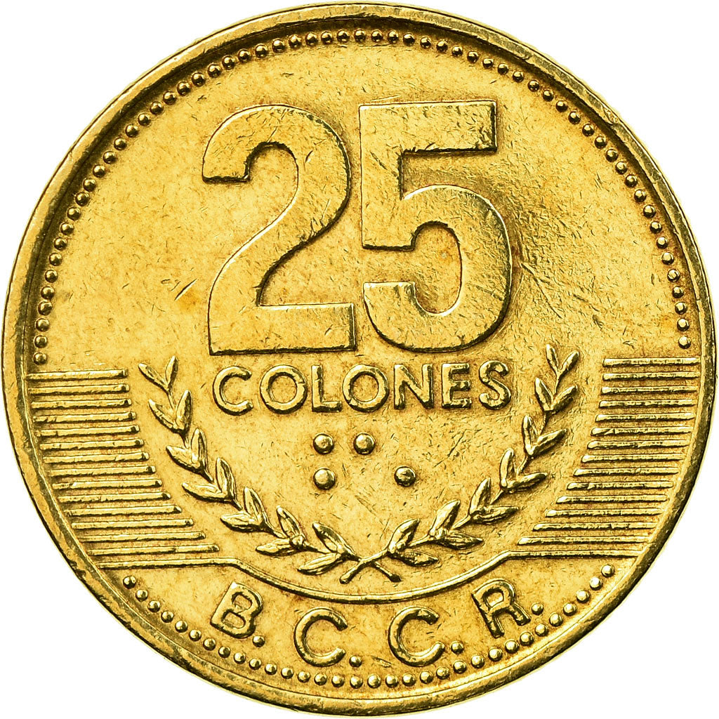 Moeda, Costa Rica, 25 Colones, 2001, MS(63), Latão, KM:229A