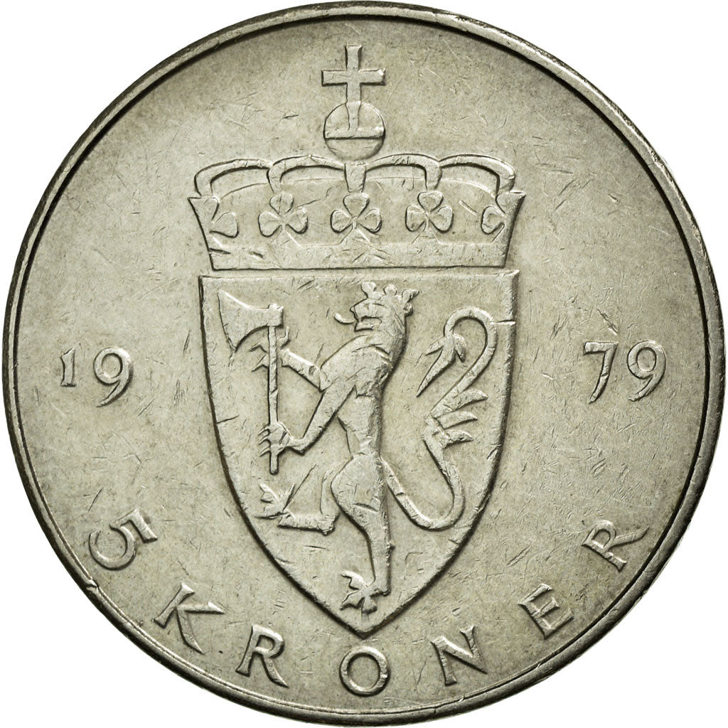 Münze, Norwegen, Olav V, 5 Kroner, 1979, SS+, Copper-nickel, KM:420