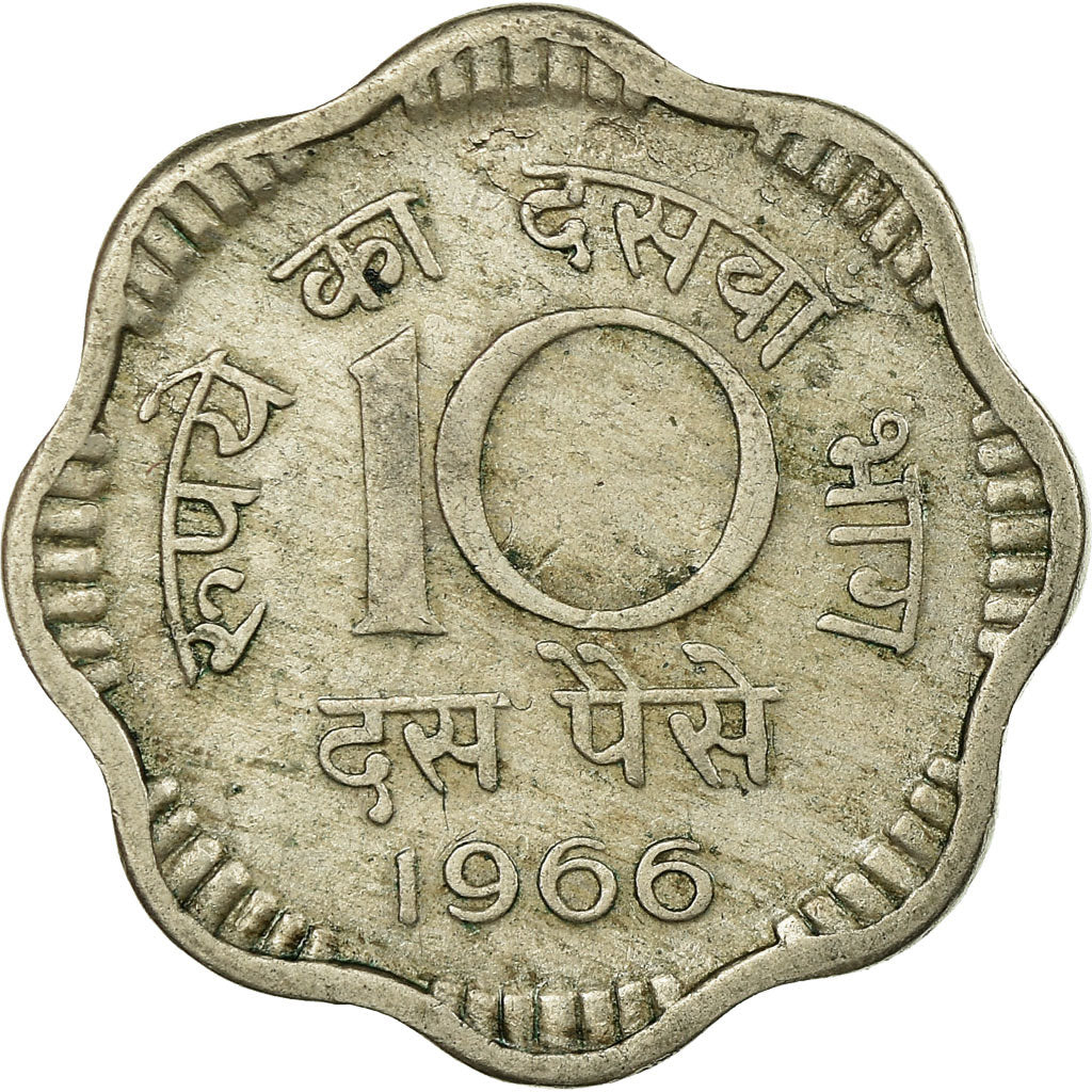 Moeda, ÍNDIA - REPÚBLICA, 10 Paise, 1966, EF(40-45), Cobre-níquel, KM:25