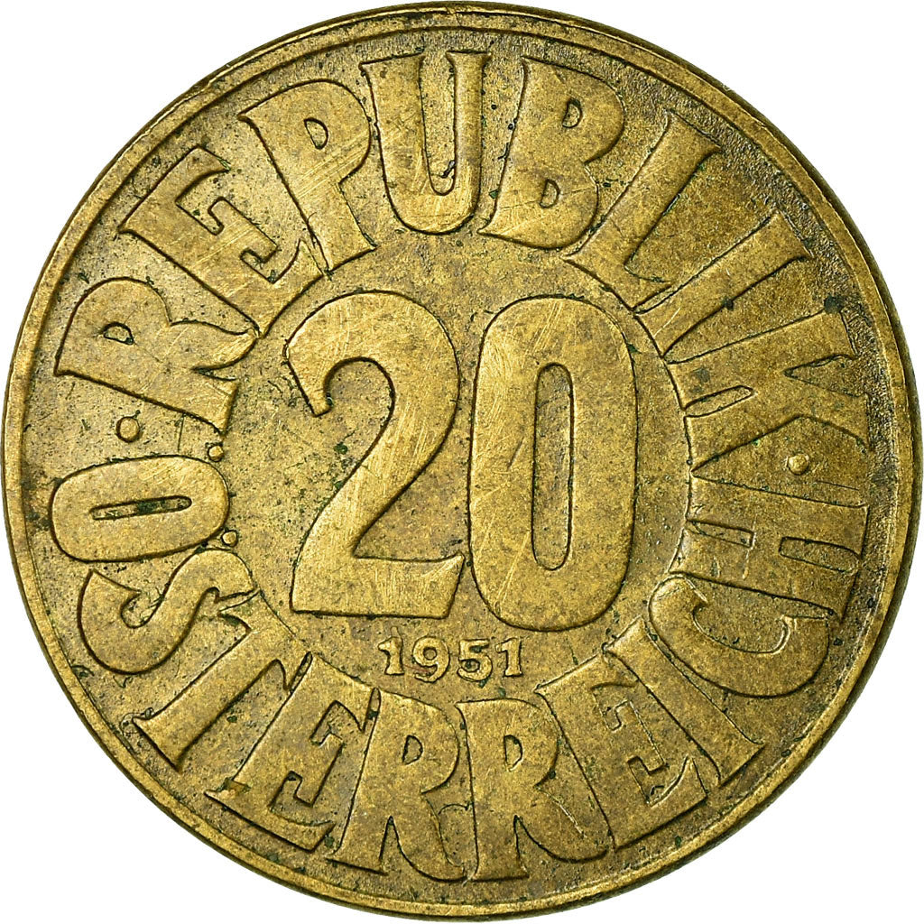 Coin, Austria, 20 Groschen, 1951, EF(40-45), Aluminum-Bronze, KM:2877