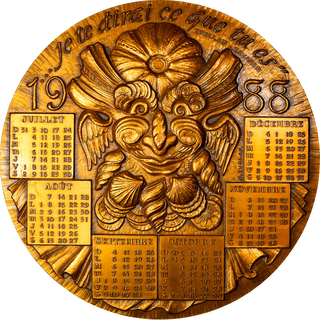 France, Médaille, Calendrier, Cuisine, 1988, Brillat-Savarin, FDC, Bronze
