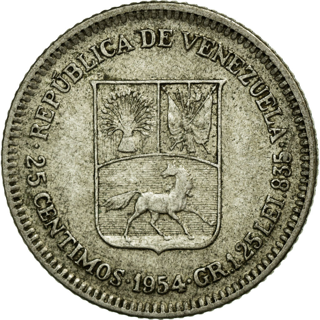 Moneta, Venezuela, 25 Centimos, 1954, BB+, Argento, KM:35