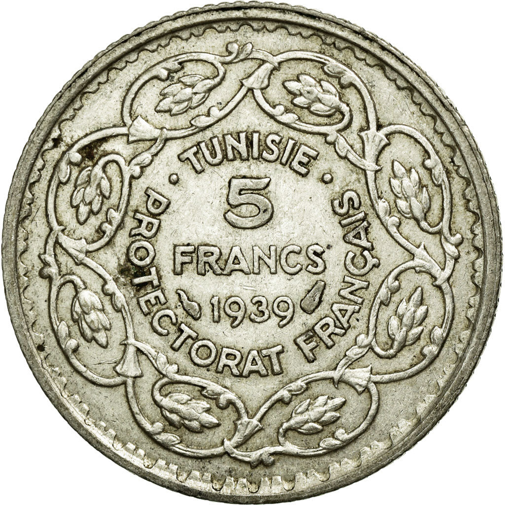 Monnaie, Tunisie, Ahmad Pasha Bey, 5 Francs, 1939, Paris, SUP, Argent, KM:264