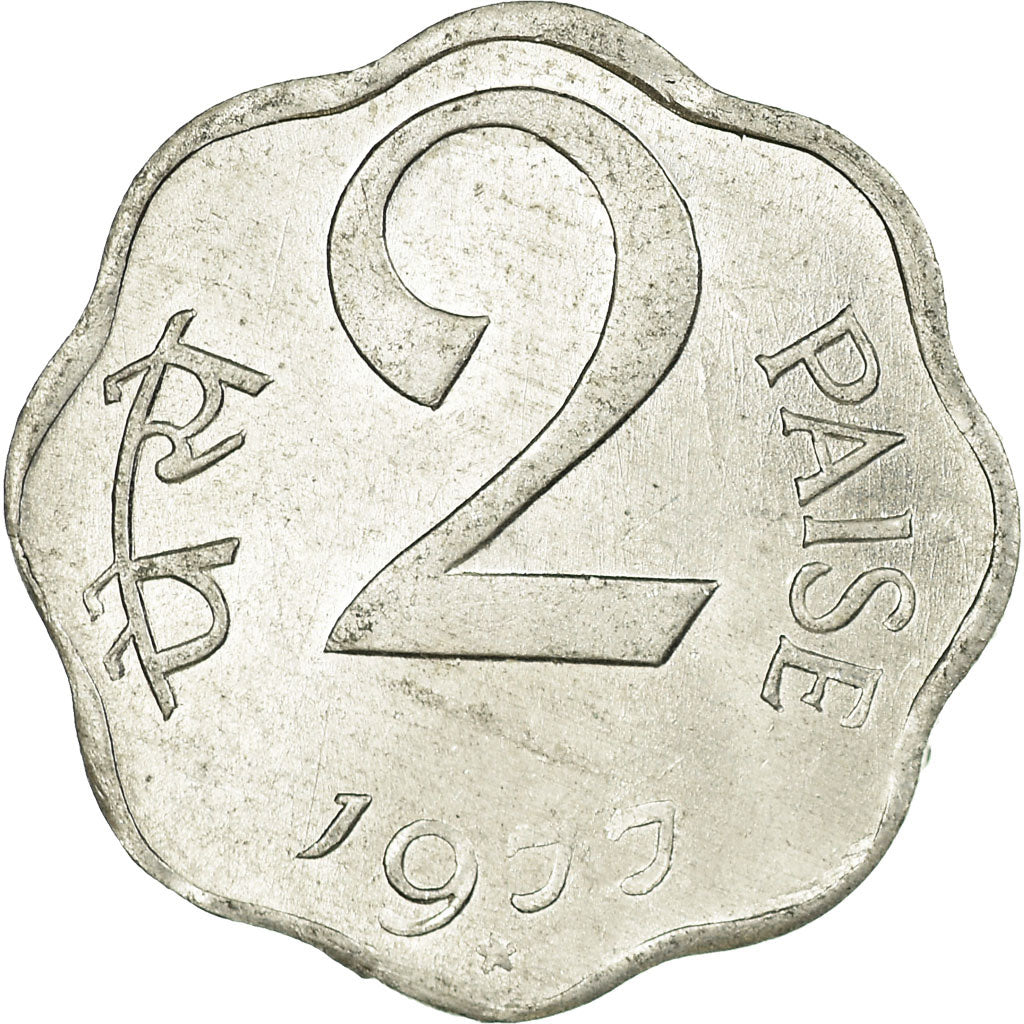 Moeda, ÍNDIA - REPÚBLICA, 2 Paise, 1977, EF(40-45), Alumínio, KM:13.4
