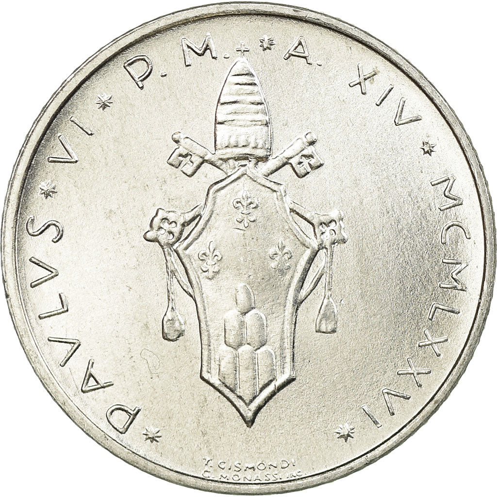 Moneta, PAŃSTWO WATYKAŃSKIE, Paul VI, 2 Lire, 1976, AU(55-58), Aluminium