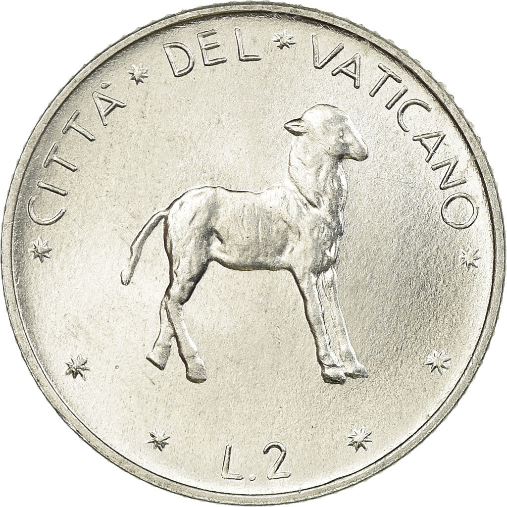 Moneta, PAŃSTWO WATYKAŃSKIE, Paul VI, 2 Lire, 1976, AU(55-58), Aluminium