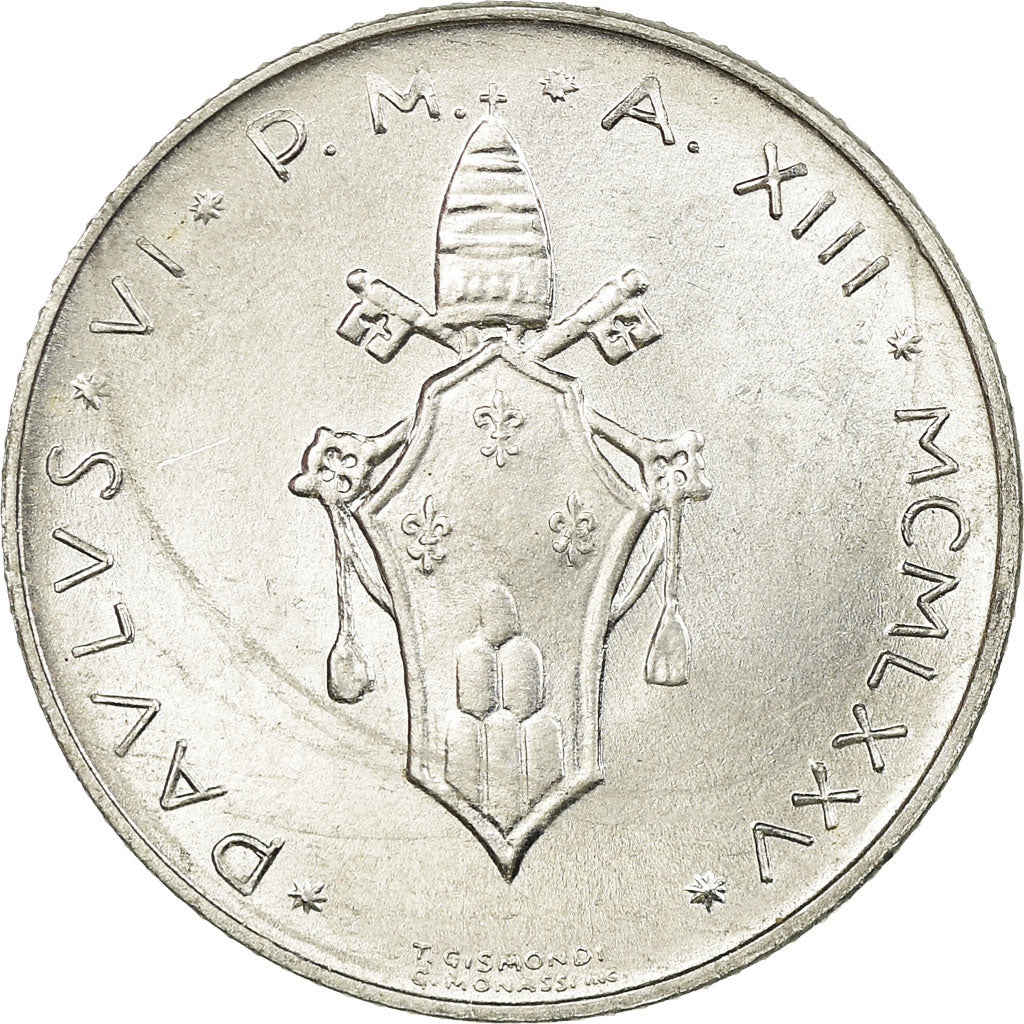 Coin, VATICAN CITY, Paul VI, 2 Lire, 1975, AU(55-58), Aluminum, KM:117