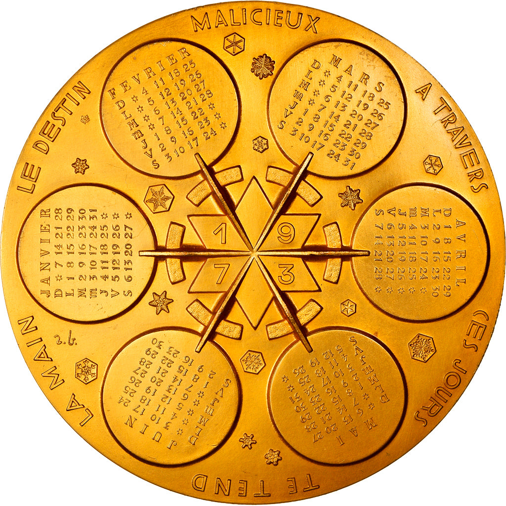 France, Médaille, Calendrier, Nouvelle Année, 1973, SPL, Bronze