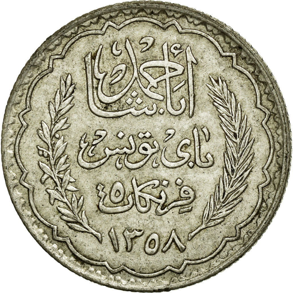 Coin, Tunisia, Ahmad Pasha Bey, 5 Francs, 1939, Paris, EF(40-45), Silver, KM:264