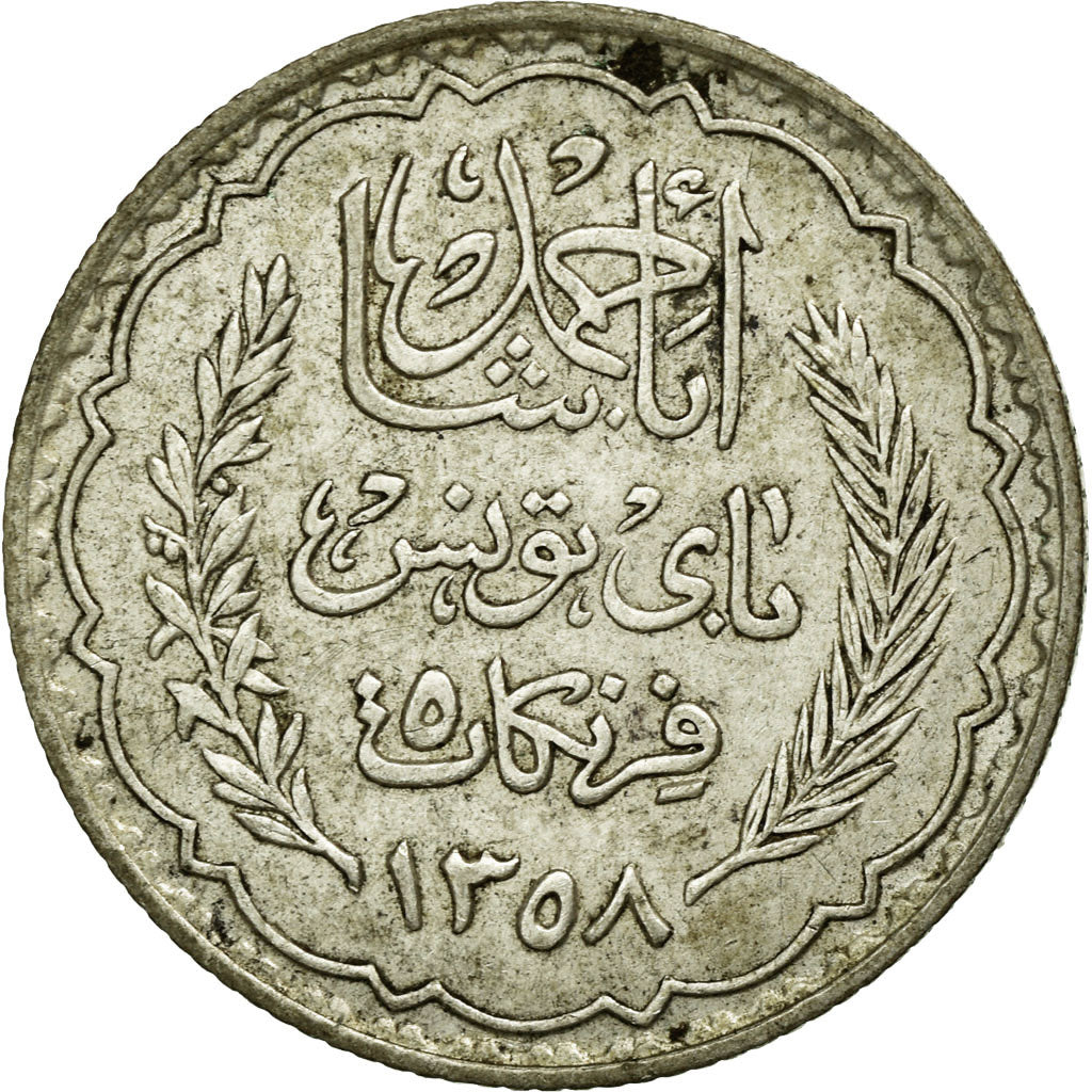 Monnaie, Tunisie, Ahmad Pasha Bey, 5 Francs, 1939, Paris, TTB, Argent, KM:264