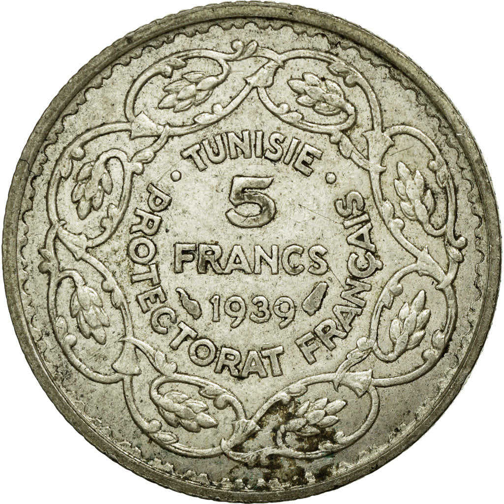 Monnaie, Tunisie, Ahmad Pasha Bey, 5 Francs, 1939, Paris, TTB, Argent, KM:264