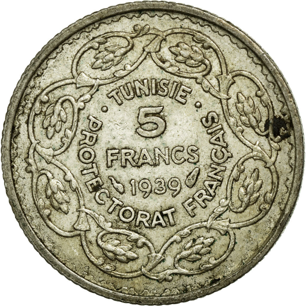 Monnaie, Tunisie, Ahmad Pasha Bey, 5 Francs, 1939, Paris, TTB, Argent, KM:264