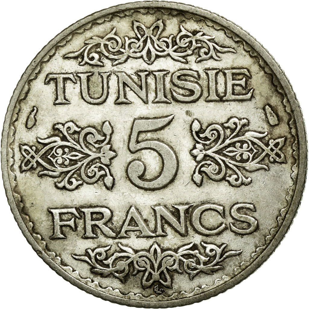 Coin, Tunisia, Ahmad Pasha Bey, 5 Francs, 1934, Paris, AU(50-53), Silver, KM:261