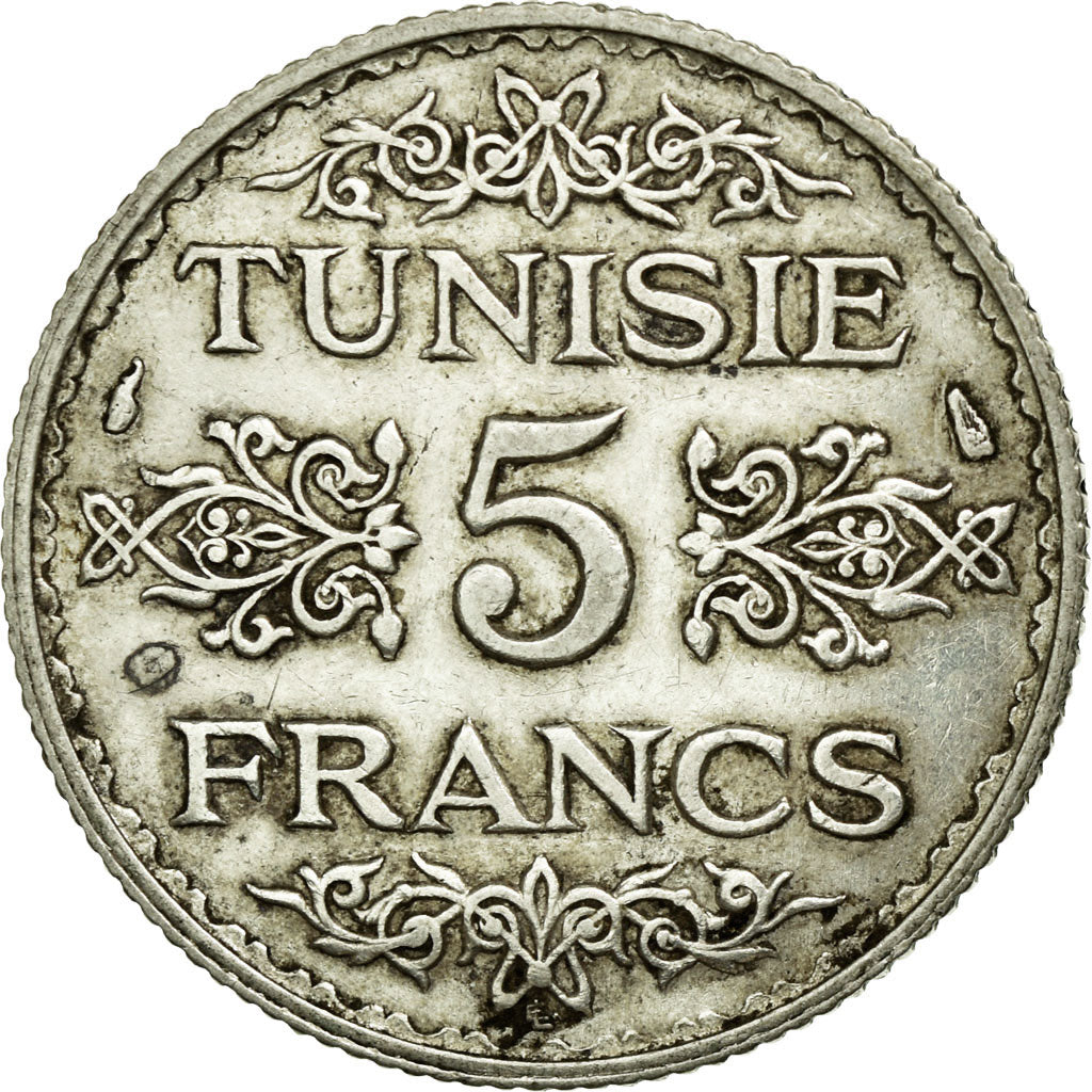 Coin, Tunisia, Ahmad Pasha Bey, 5 Francs, 1934, Paris, AU(55-58), Silver, KM:261