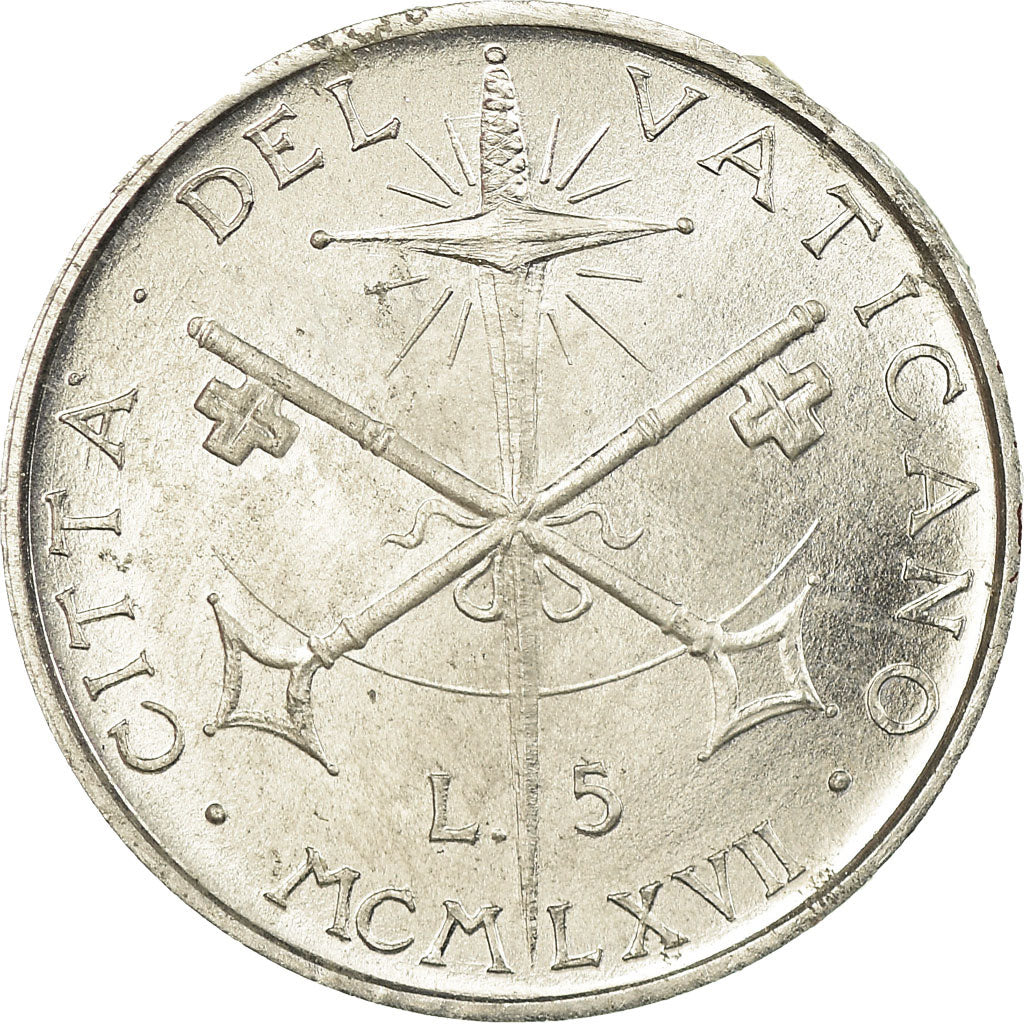 Monnaie, Cité du Vatican, Paul VI, 5 Lire, 1967, SPL, Aluminium, KM:94
