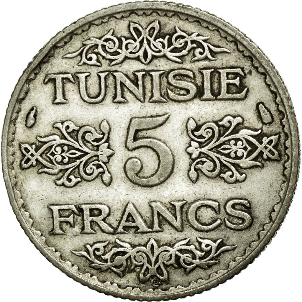 Coin, Tunisia, Ahmad Pasha Bey, 5 Francs, 1934, Paris, AU(55-58), Silver, KM:261