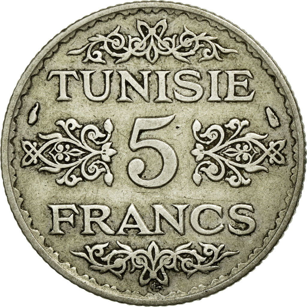 Moneta, Tunisia, Ahmad Pasha Bey, 5 Francs, 1936, Paris, SPL-, Argento, KM:261