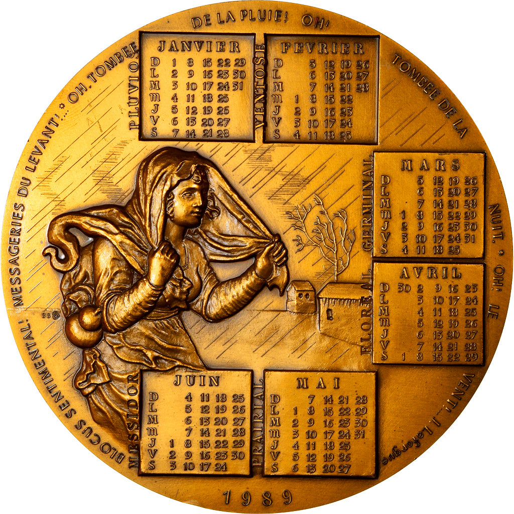 France, Médaille, Calendrier Républicain, Paysanne, 1989, Levet, SPL+, Bronze