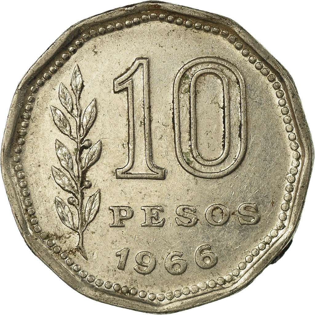 Coin, Argentina, 10 Pesos, 1966, EF(40-45), Nickel Clad Steel, KM:60