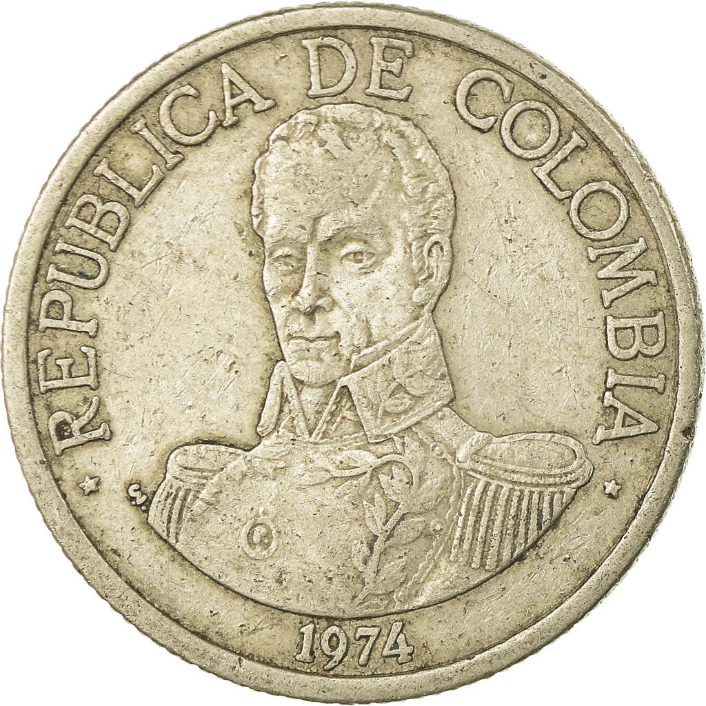 Moneda, Colombia, Peso, 1974, BC+, Cobre - níquel, KM:258.1