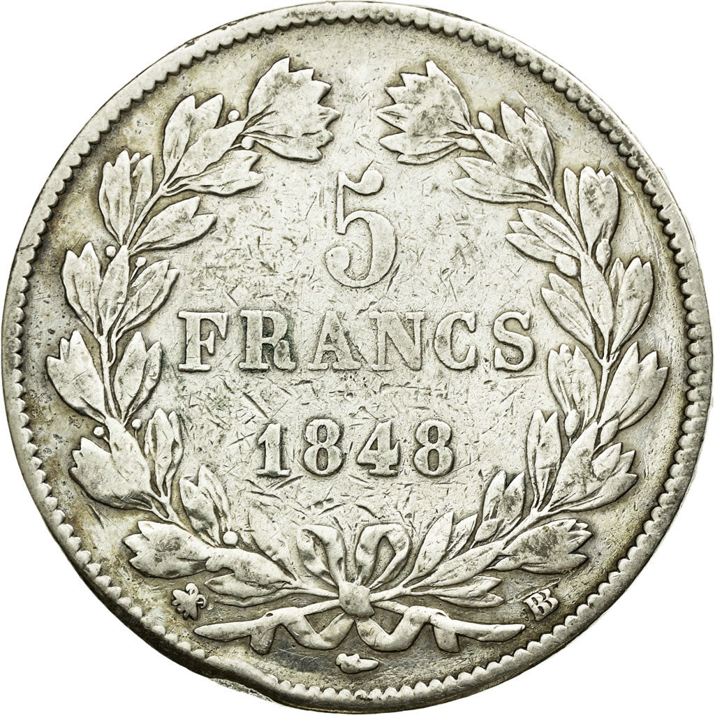 Moneta, Francia, Louis-Philippe, 5 Francs, 1848, Strasbourg, MB, Argento
