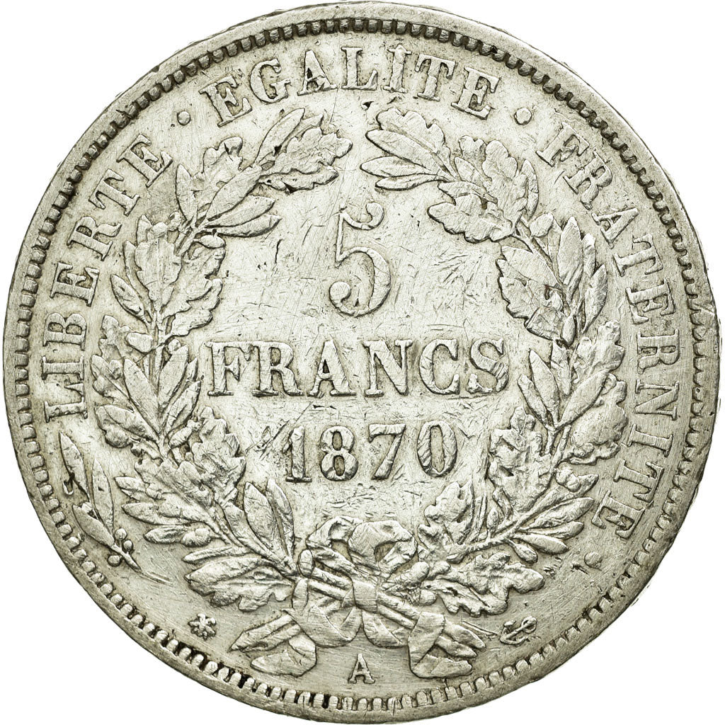 Coin, France, Cérès, 5 Francs, 1870, Paris, VF(30-35), Silver, KM:819