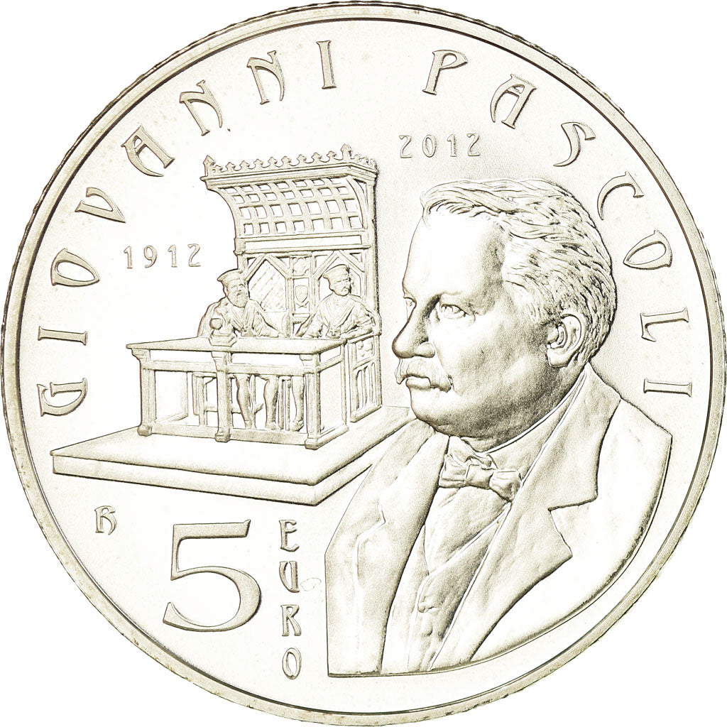 San Marino, 5 Euro, Giovanni Pascoli, 2012, MS(63), Silver, KM:520
