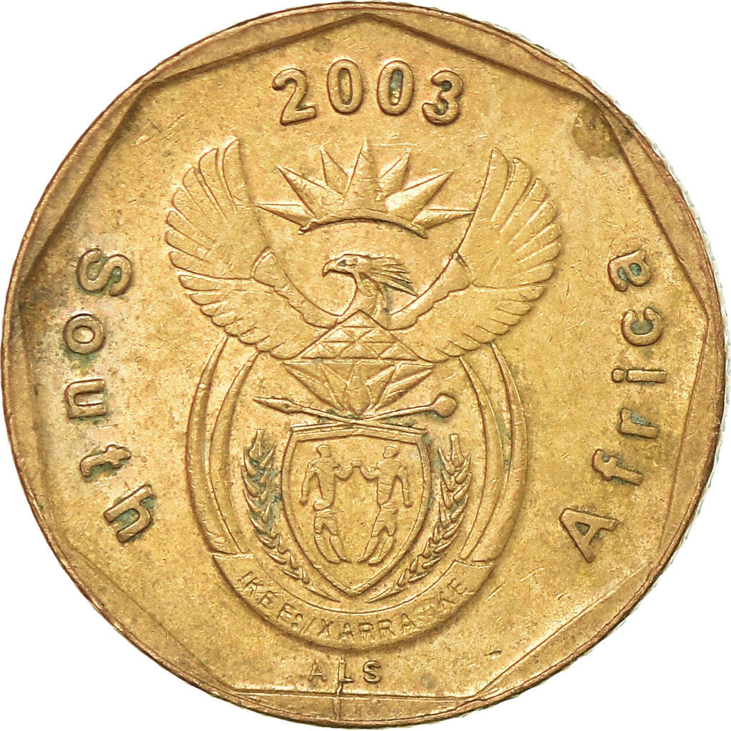 Moneda, Sudáfrica, 10 Cents, 2003, MBC, Bronce chapado en acero, KM:347