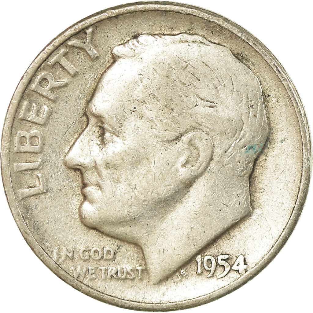 Coin, United States, Roosevelt Dime, Dime, 1954, U.S. Mint, Philadelphia