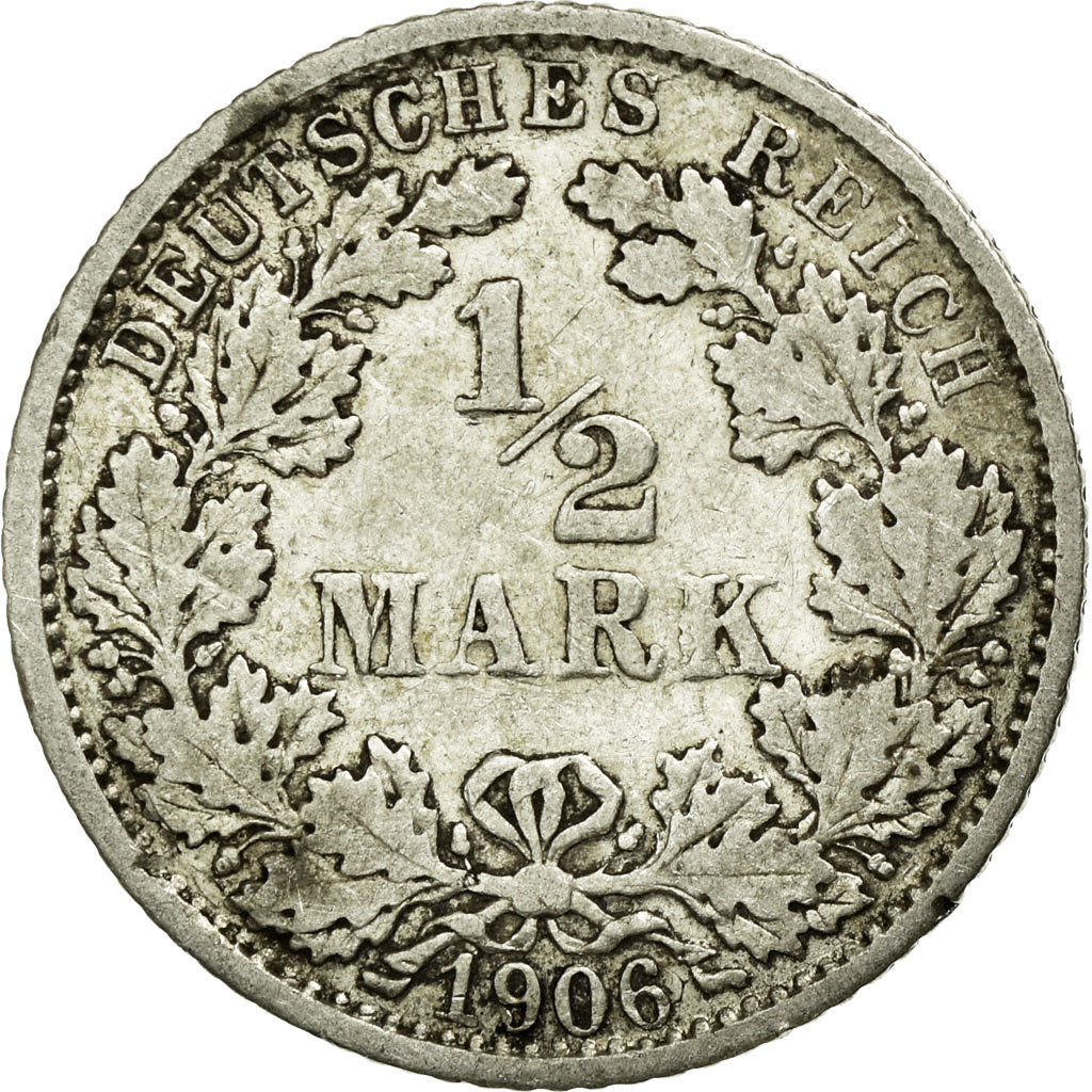Coin, GERMANY - EMPIRE, 1/2 Mark, 1906, Stuttgart, VF(20-25), Silver, KM:17