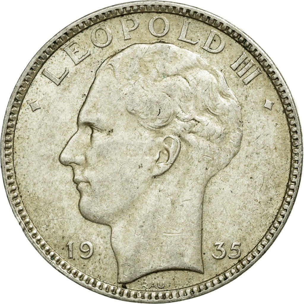 Moneda, Bélgica, 20 Francs, 20 Frank, 1935, MBC, Plata, KM:105