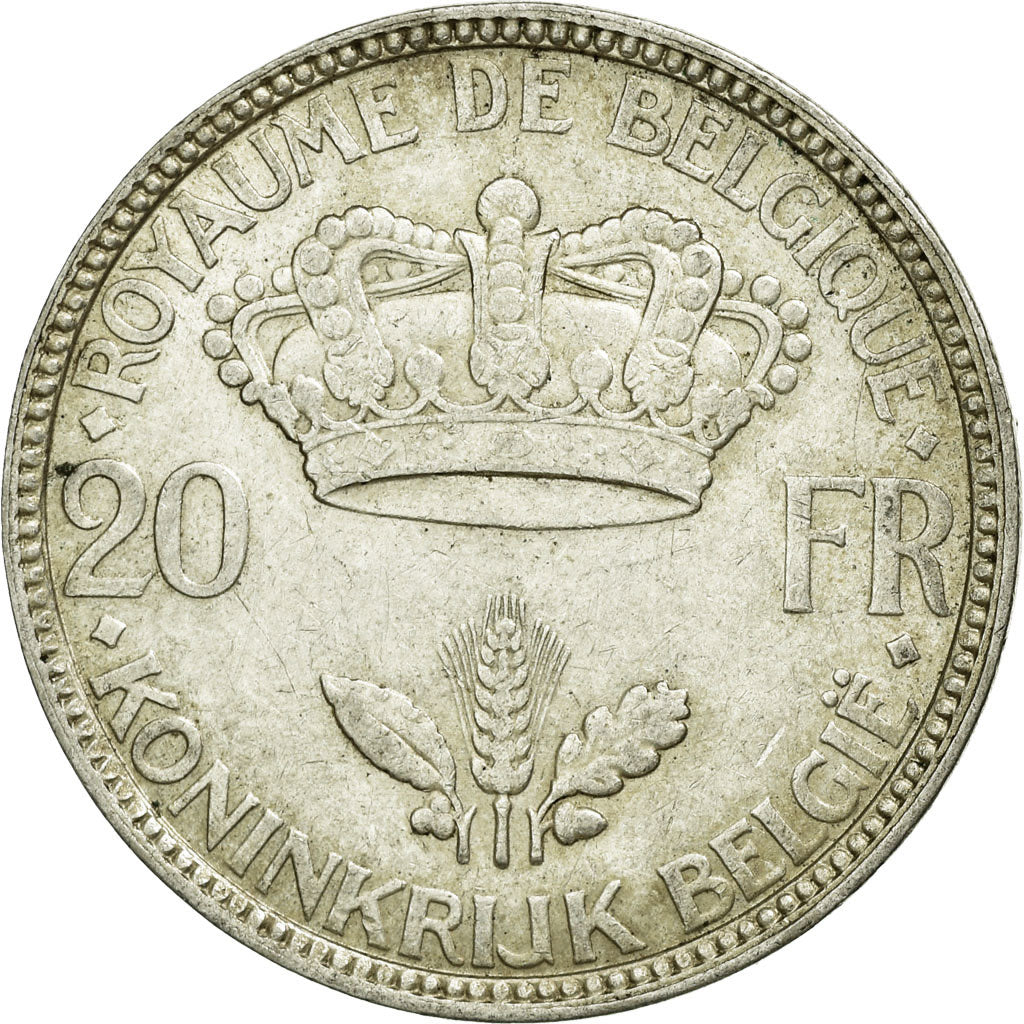Moneda, Bélgica, 20 Francs, 20 Frank, 1935, MBC, Plata, KM:105