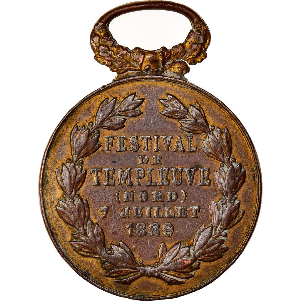 France, Médaille, Festival de Templeuve, Nord, 1889, Vernon, TB+, Bronze