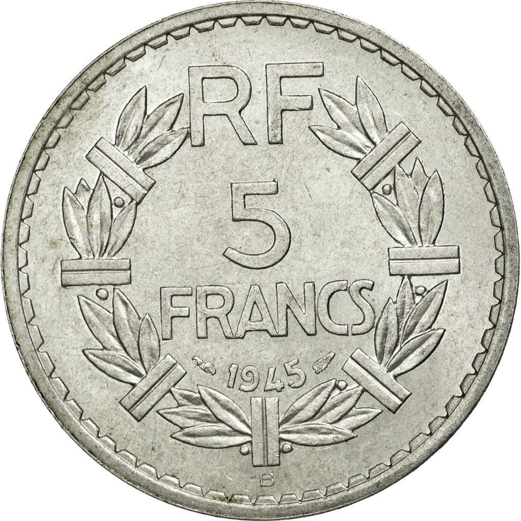 Moneta, Francia, Lavrillier, 5 Francs, 1945, Beaumont le Roger, SPL-, Alluminio