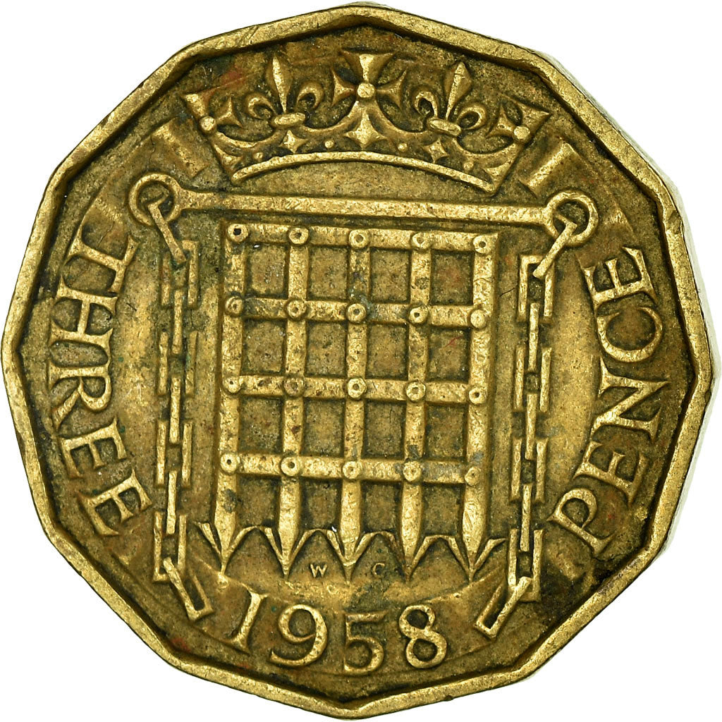 Moeda, Grã-Bretanha, Elizabeth II, 3 Pence, 1958, VF(30-35), Níquel-Latão