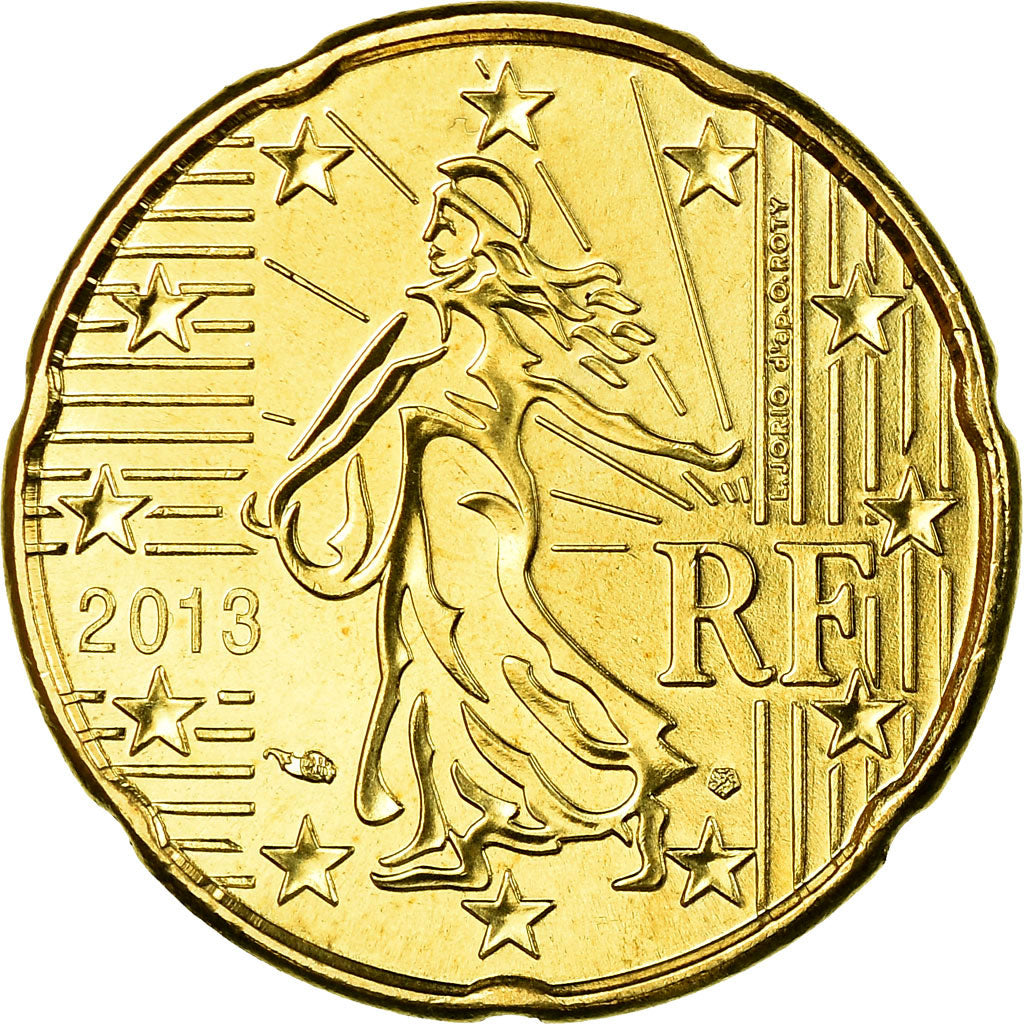France, 20 Euro Cent, 2013, MS(65-70), Brass, KM:1411