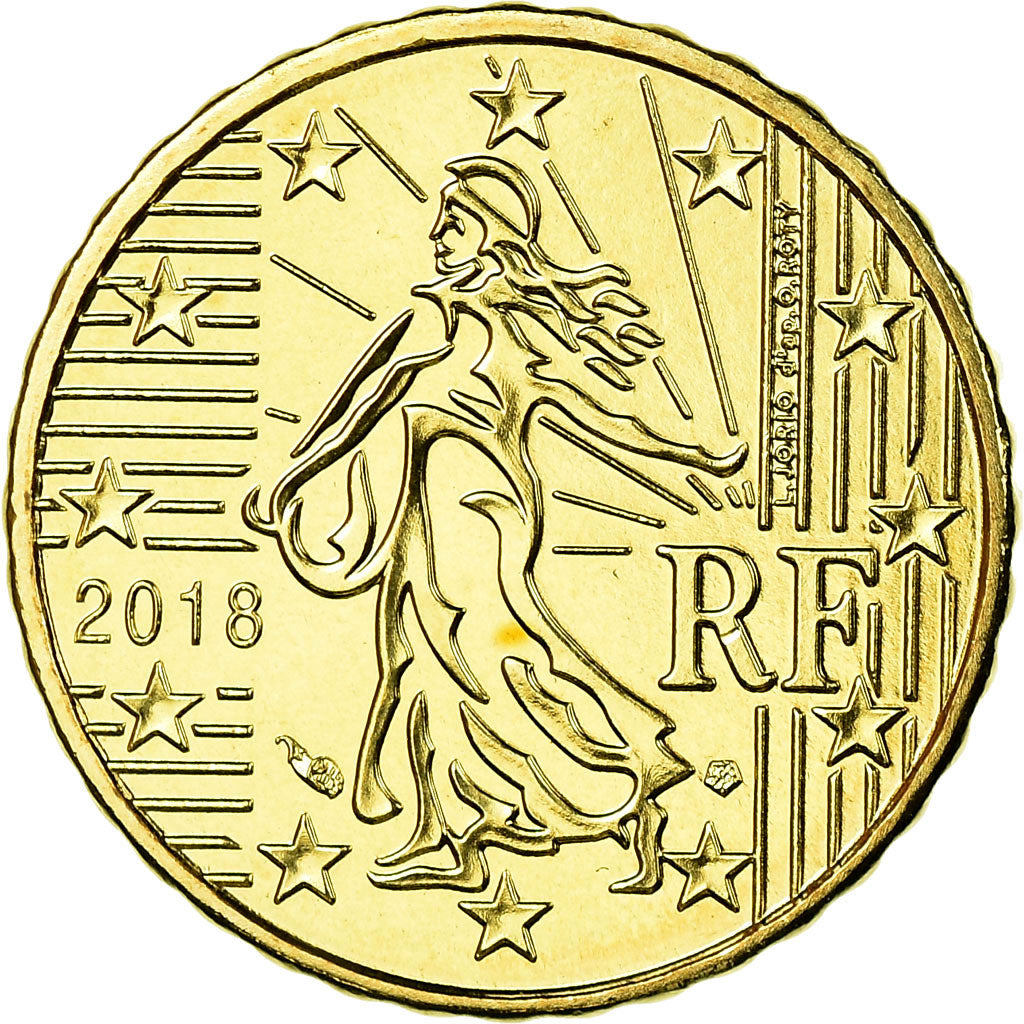 Francja, 10 Euro Cent, 2018, MS(65-70), Mosiądz