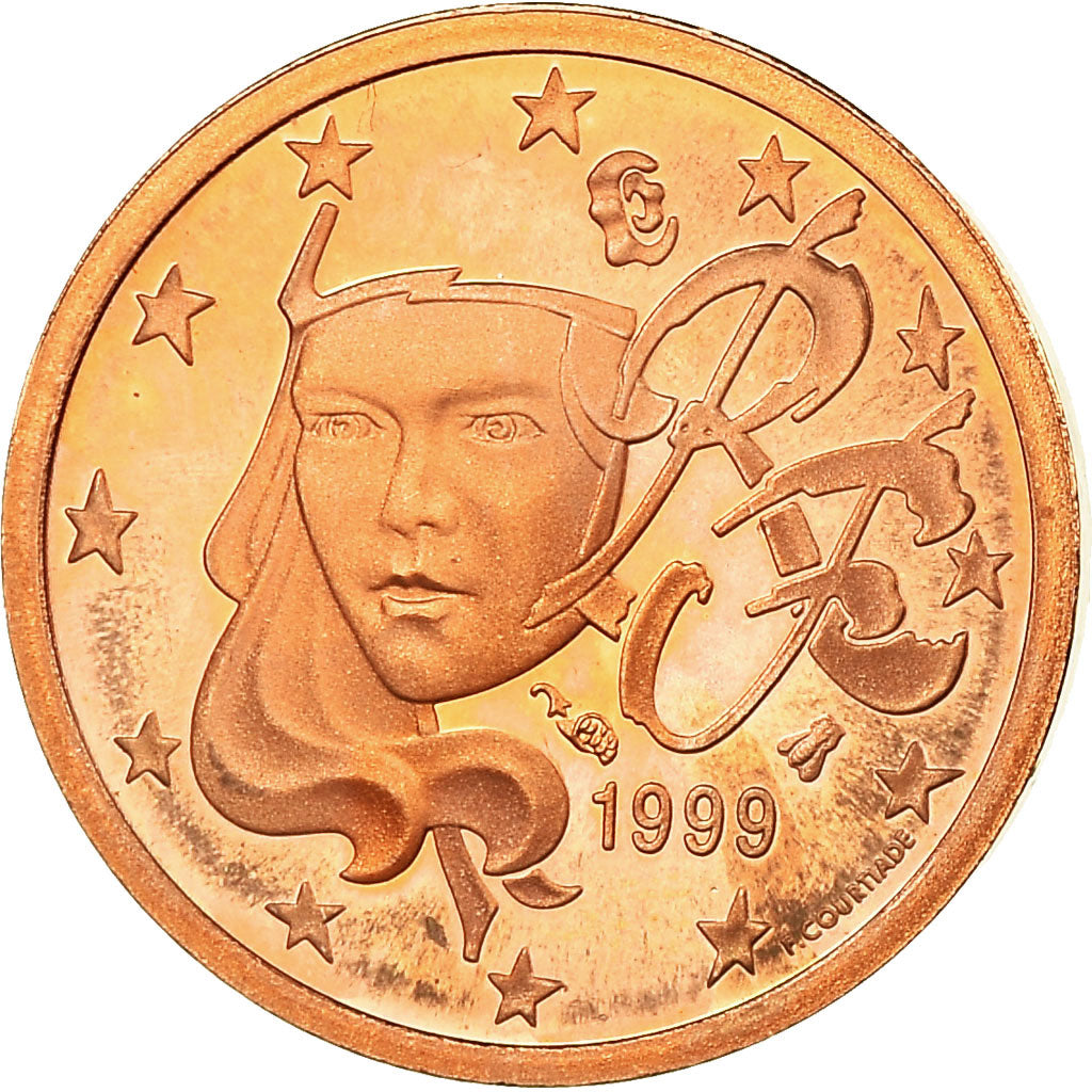 Francja, Euro Cent, 1999, Paris, Proof, MS(65-70), Miedź platerowana stalą